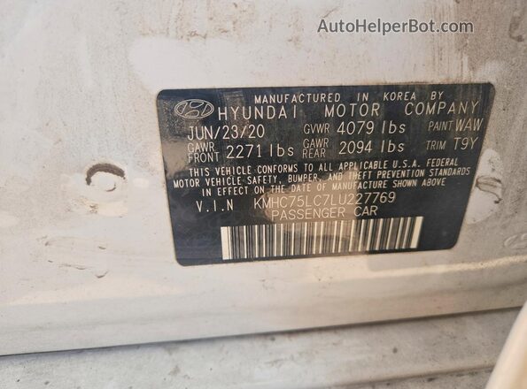 KMHC75LC7LU227769 2020 HYUNDAI IONIQ White Vista del compartimento del motor