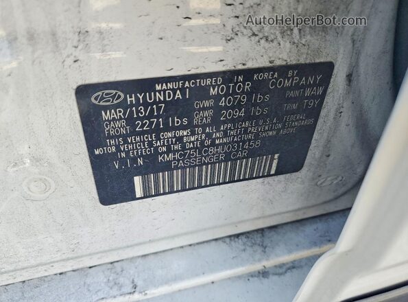 KMHC75LC8HU031458 2017 HYUNDAI IONIQ White Widok komory silnika