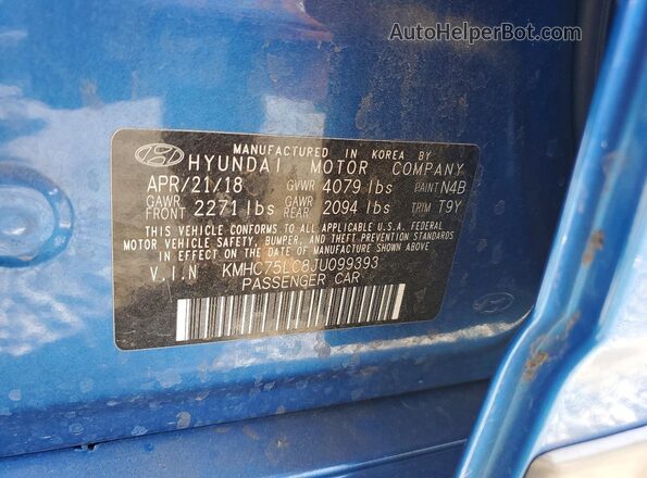 KMHC75LC8JU099393 2018 HYUNDAI IONIQ Blue Widok komory silnika