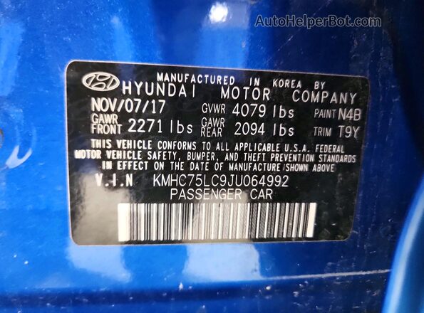KMHC75LC9JU064992 2018 HYUNDAI IONIQ Blue Widok komory silnika