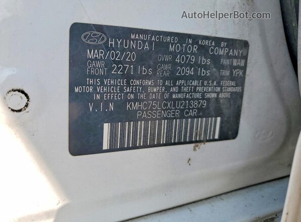 KMHC75LCXLU213879 2020 HYUNDAI IONIQ Белый Вид подкапотного пространства