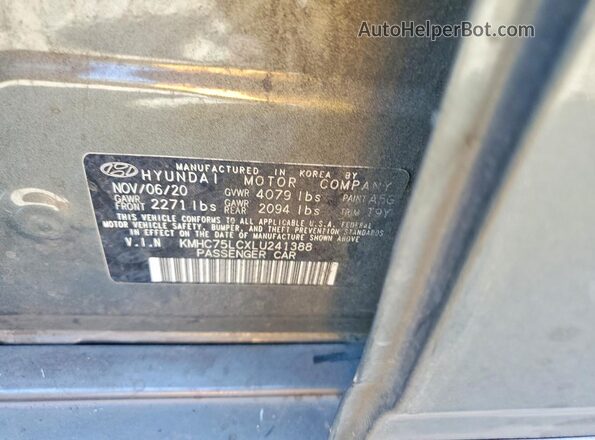 KMHC75LCXLU241388 2020 HYUNDAI IONIQ Gray ძრავის განყოფილების ხედი