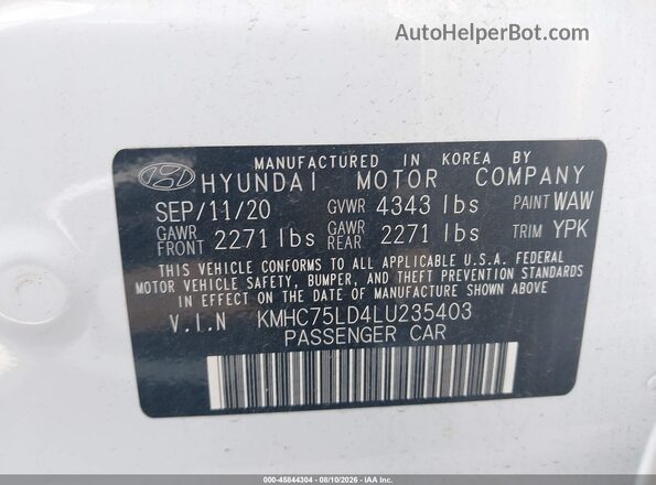 KMHC75LD4LU235403 2020 HYUNDAI IONIQ PLUG-IN HYBRID White Vista del compartimento del motor