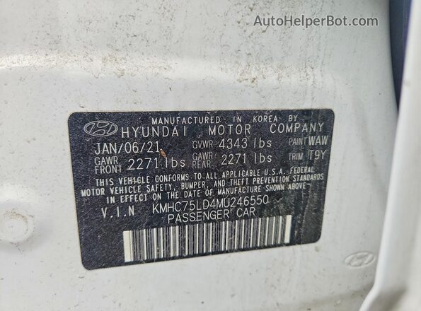 KMHC75LD4MU246550 2021 HYUNDAI IONIQ White Vista del compartimento del motor