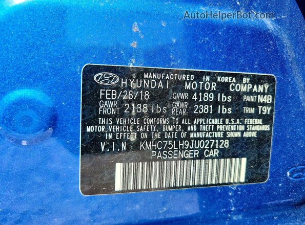 KMHC75LH9JU027128 2018 HYUNDAI IONIQ Синий Вид подкапотного пространства