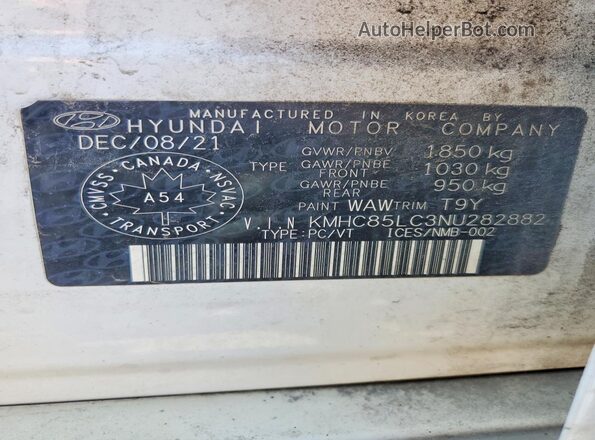 KMHC85LC3NU282882 2022 HYUNDAI IONIQ White Вид підкапотного простору