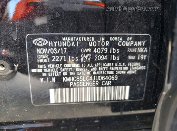 KMHC85LC4JU064069 2018 HYUNDAI IONIQ Черный Вид наклейки с VIN-кодом