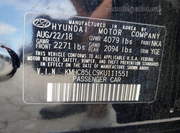 KMHC85LC9KU111551 2019 HYUNDAI IONIQ Black VIN sticker view