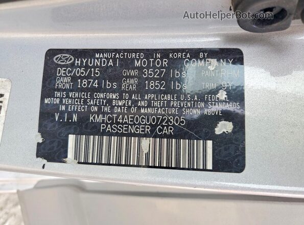 KMHCT4AE0GU072305 2016 HYUNDAI ACCENT Silver Widok komory silnika