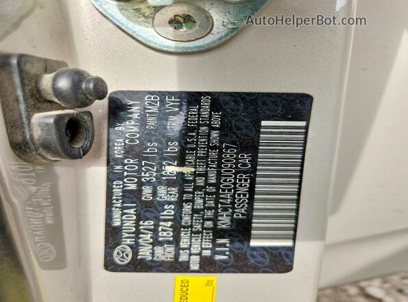 KMHCT4AE0GU090867 2016 HYUNDAI ACCENT Beige ძრავის განყოფილების ხედი
