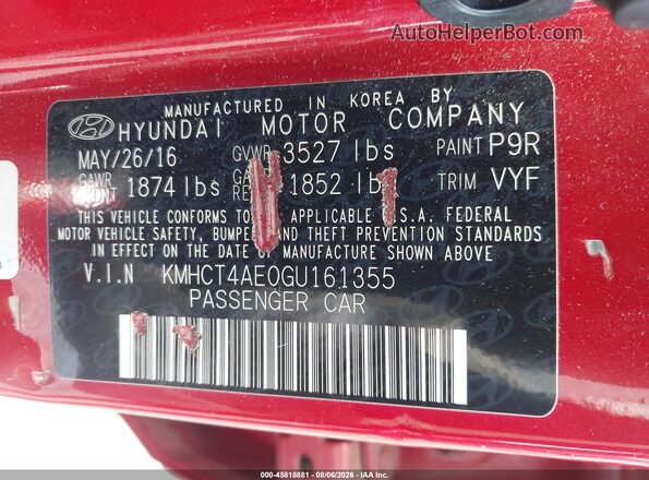KMHCT4AE0GU161355 2016 HYUNDAI ACCENT Красный Вид подкапотного пространства