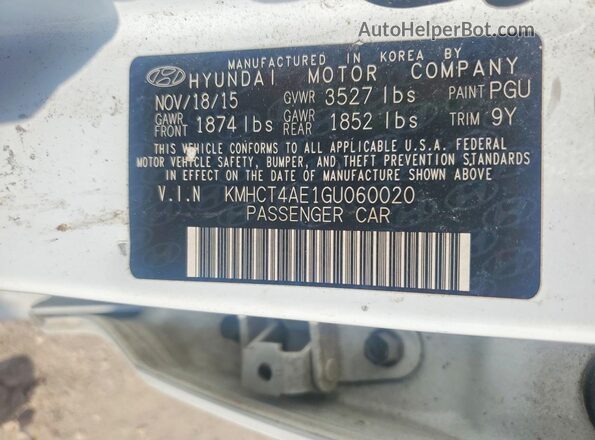 KMHCT4AE1GU060020 2016 HYUNDAI ACCENT White ძრავის განყოფილების ხედი