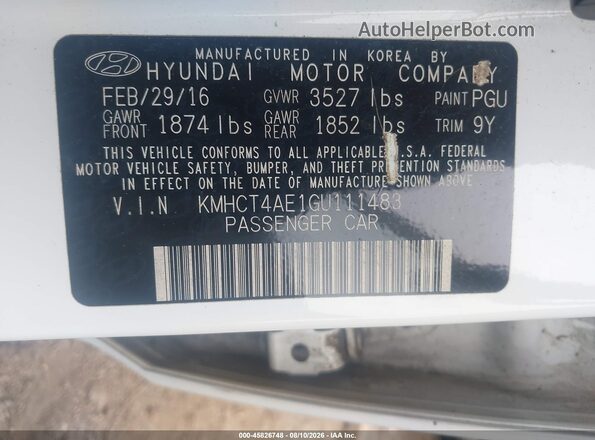 KMHCT4AE1GU111483 2016 HYUNDAI ACCENT Белый Вид подкапотного пространства