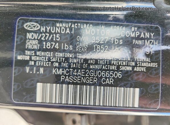KMHCT4AE2GU066506 2016 HYUNDAI ACCENT Black Вид підкапотного простору