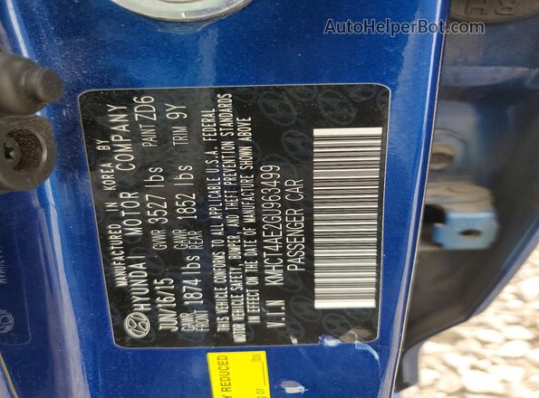 KMHCT4AE2GU963499 2016 HYUNDAI ACCENT Blue VIN կոդի պիտակի տեսք