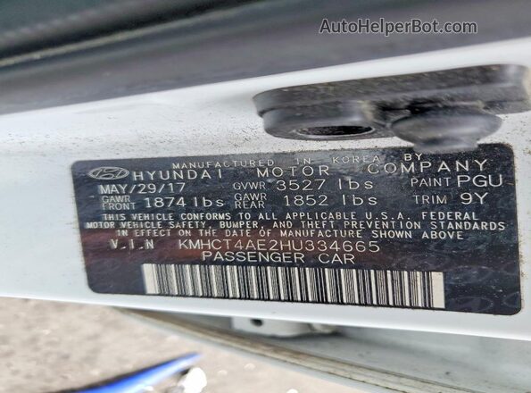 KMHCT4AE2HU334665 2017 HYUNDAI ACCENT White Вид підкапотного простору