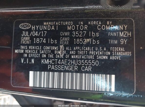 KMHCT4AE2HU355550 2017 HYUNDAI ACCENT Black Շարժիչի բաժամունքի տեսք