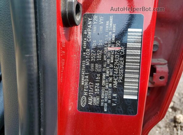 KMHCT4AE2HU373790 2017 HYUNDAI ACCENT Red Vista del compartimento del motor