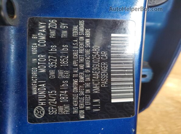 KMHCT4AE3GU025480 2016 HYUNDAI ACCENT Blue ძრავის განყოფილების ხედი