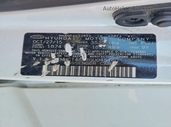 KMHCT4AE3GU045180 2016 HYUNDAI ACCENT White Вид наклейки з VIN-кодом