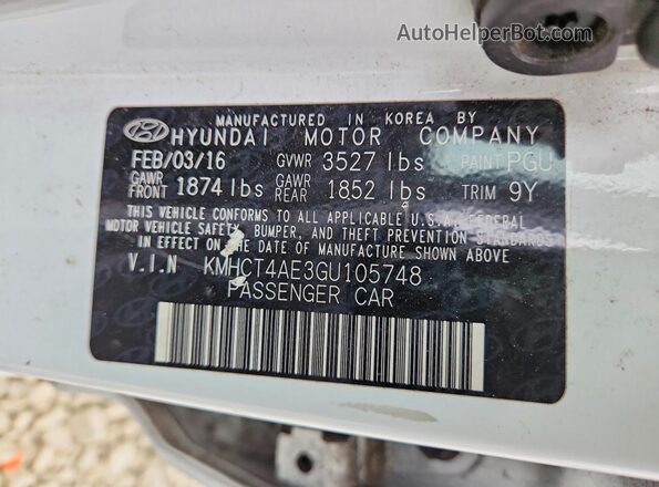KMHCT4AE3GU105748 2016 HYUNDAI ACCENT Белый Вид подкапотного пространства