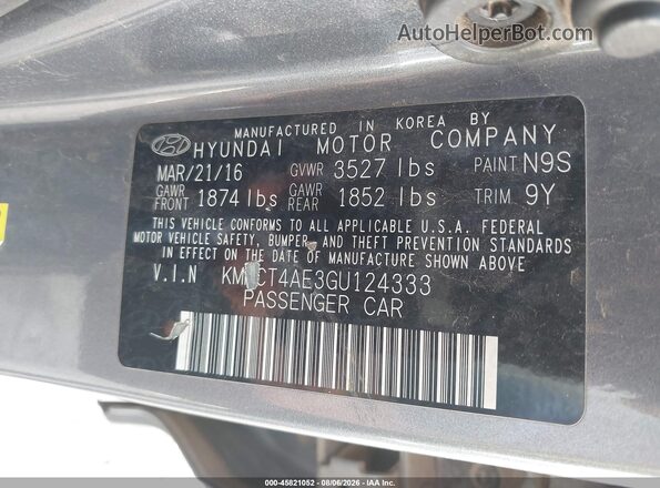 KMHCT4AE3GU124333 2016 HYUNDAI ACCENT Silver Engine compartment view