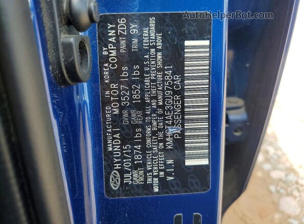 KMHCT4AE3GU975841 2016 HYUNDAI ACCENT Blue Вид підкапотного простору