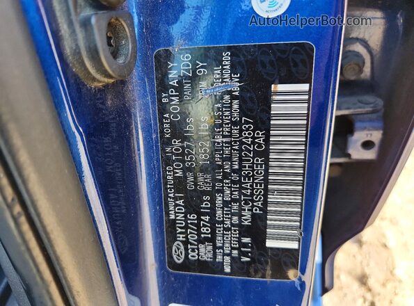 KMHCT4AE3HU224837 2017 HYUNDAI ACCENT Blue ძრავის განყოფილების ხედი