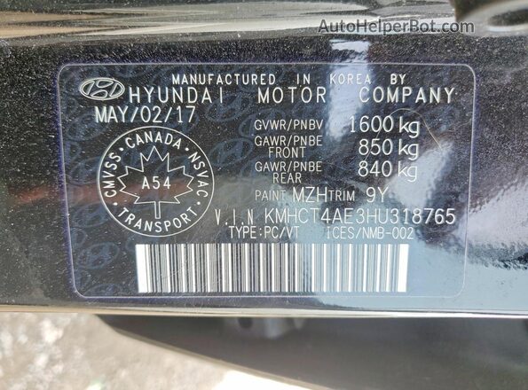 KMHCT4AE3HU318765 2017 HYUNDAI ACCENT Black Vista del compartimento del motor