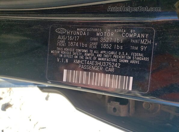 KMHCT4AE3HU375242 2017 HYUNDAI ACCENT Black ძრავის განყოფილების ხედი