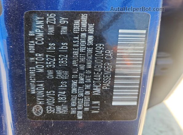 KMHCT4AE4GU010499 2016 HYUNDAI ACCENT Blue Вид підкапотного простору