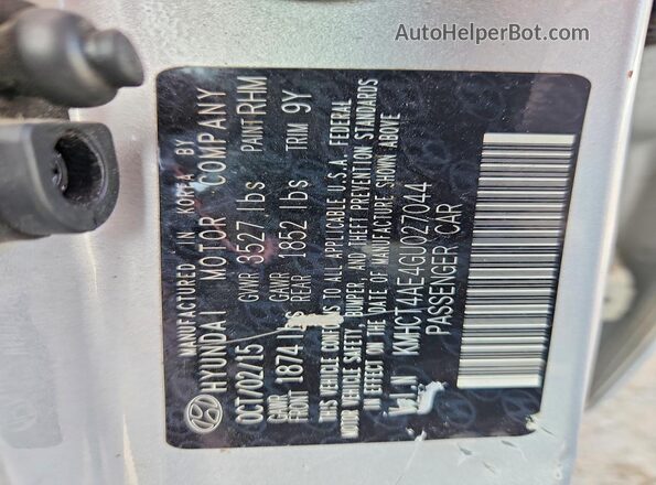 KMHCT4AE4GU027044 2016 HYUNDAI ACCENT Silver Vista del compartimento del motor