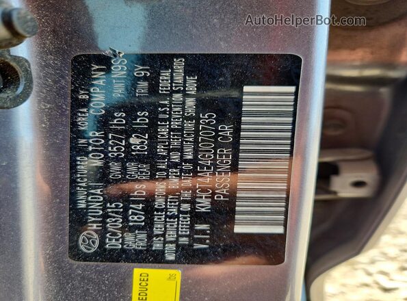 KMHCT4AE4GU070735 2016 HYUNDAI ACCENT Gray Vista del compartimento del motor