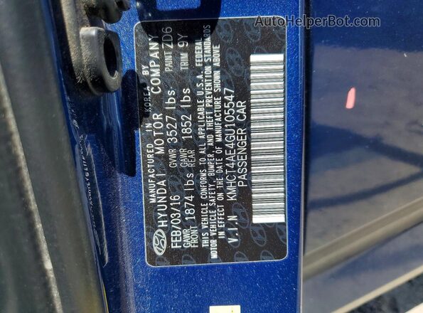 KMHCT4AE4GU105547 2016 HYUNDAI ACCENT Синий Вид подкапотного пространства