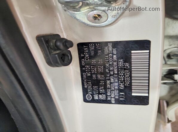KMHCT4AE4GU118864 2016 HYUNDAI ACCENT Silver VIN კოდის სტიკერის ხედი