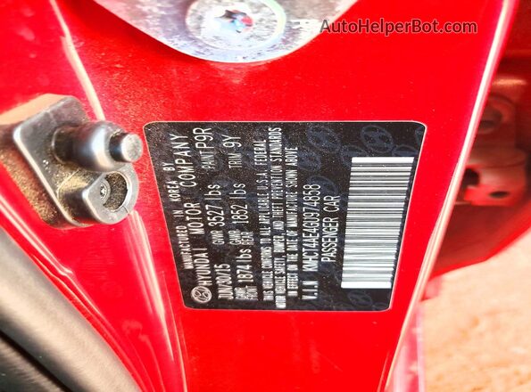KMHCT4AE4GU974858 2016 HYUNDAI ACCENT Red Вид наклейки з VIN-кодом