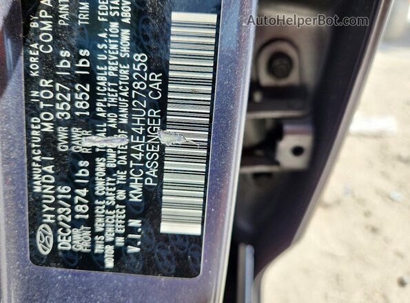 KMHCT4AE4HU278258 2017 HYUNDAI ACCENT Gray VIN sticker view