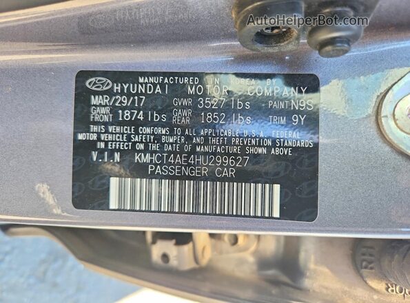 KMHCT4AE4HU299627 2017 HYUNDAI ACCENT Серый Вид подкапотного пространства