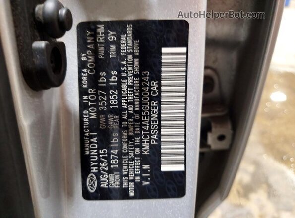 KMHCT4AE5GU004243 2016 HYUNDAI ACCENT Silver Вид підкапотного простору