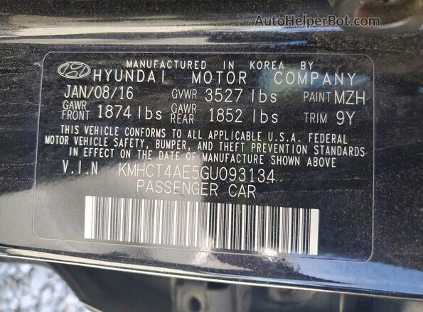 KMHCT4AE5GU093134 2016 HYUNDAI ACCENT Black Widok komory silnika