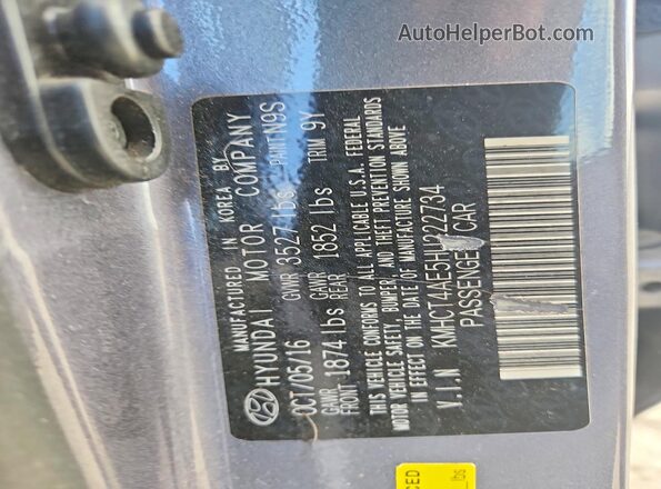 KMHCT4AE5HU222734 2017 HYUNDAI ACCENT Gray Вид підкапотного простору