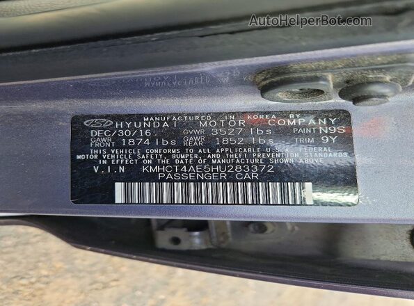 KMHCT4AE5HU283372 2017 HYUNDAI ACCENT Серый 