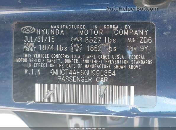 KMHCT4AE6GU991354 2016 HYUNDAI ACCENT Blue Շարժիչի բաժամունքի տեսք