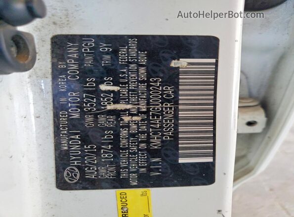 KMHCT4AE7GU000243 2016 HYUNDAI ACCENT White Вид підкапотного простору