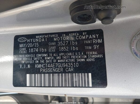 KMHCT4AE7GU943510 2016 HYUNDAI ACCENT Silver Շարժիչի բաժամունքի տեսք