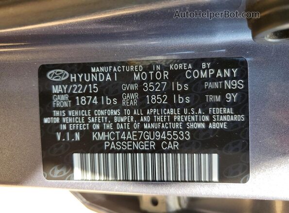 KMHCT4AE7GU945533 2016 HYUNDAI ACCENT Gray Engine compartment view