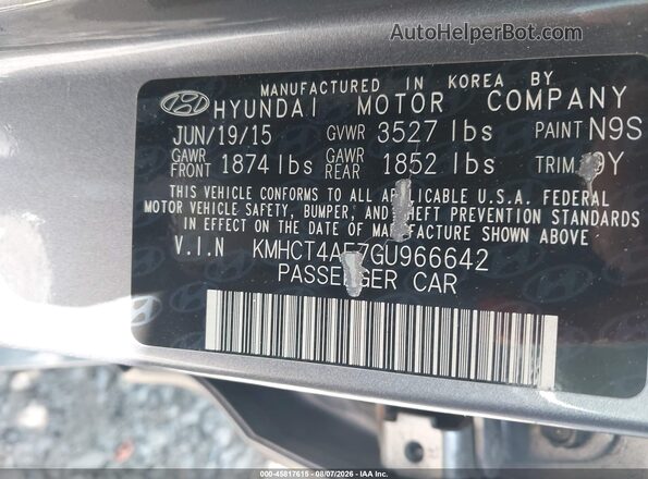 KMHCT4AE7GU966642 2016 HYUNDAI ACCENT Gray Vista del compartimento del motor
