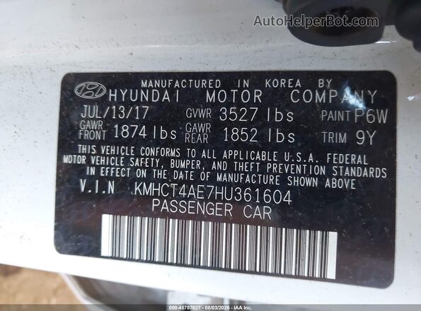 KMHCT4AE7HU361604 2017 HYUNDAI ACCENT White Engine compartment view