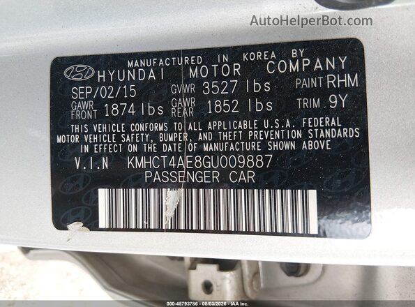KMHCT4AE8GU009887 2016 HYUNDAI ACCENT Silver Vista del compartimento del motor