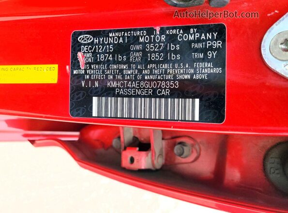KMHCT4AE8GU078353 2016 HYUNDAI ACCENT Red 